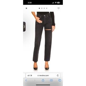 Agolde Lana Slice Jeans Womens 28 High Rise Straight in Descent Black Organic